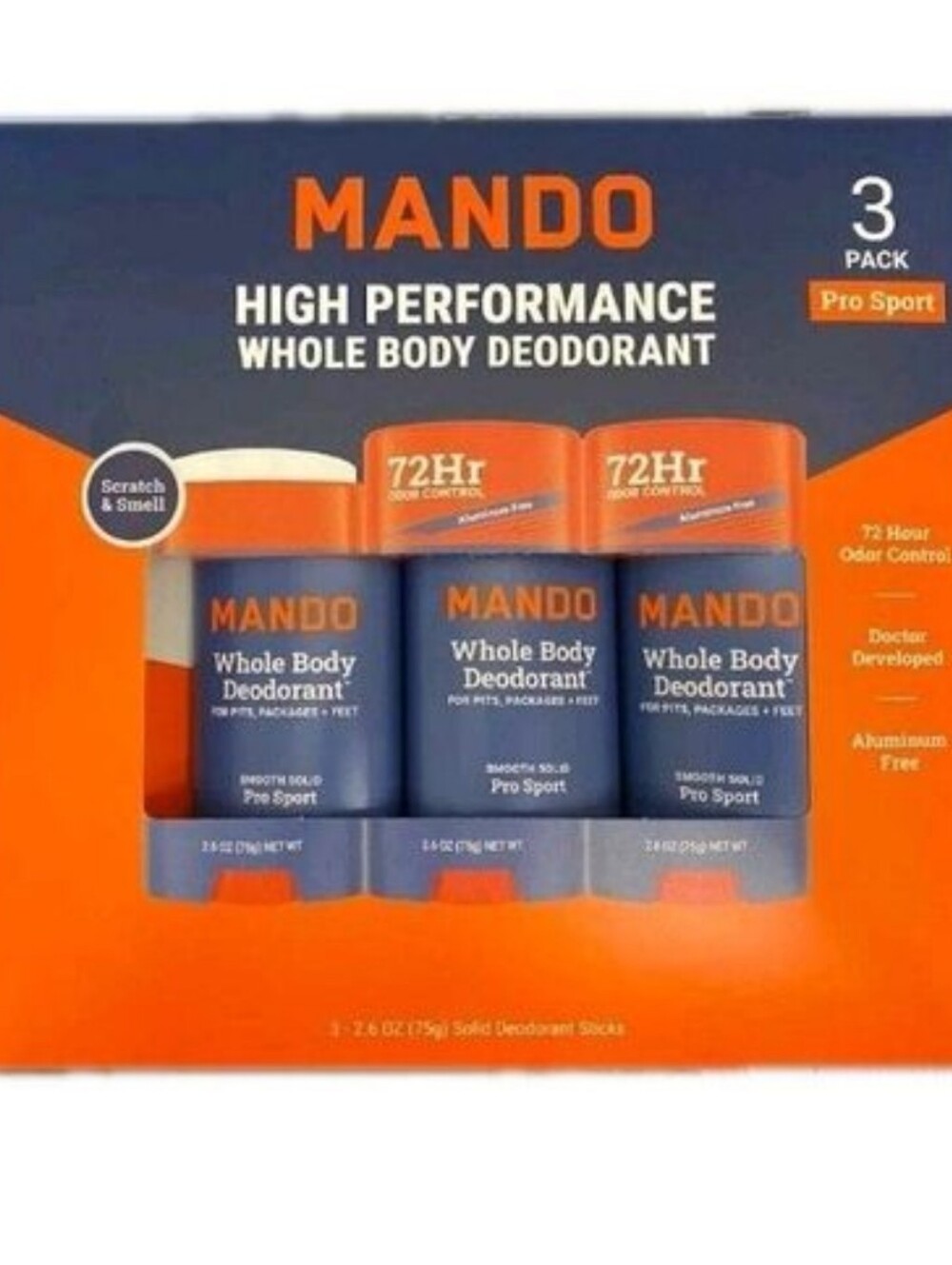Mando Whole Body Pro Sport Solid Stick Deodorant 3 x 2.6 Oz New - Picture 1 of 8